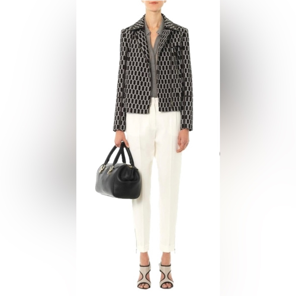 DVF Diane Von Furstenburg Honeycomb Biker Jacket with Leather Trim Size 8